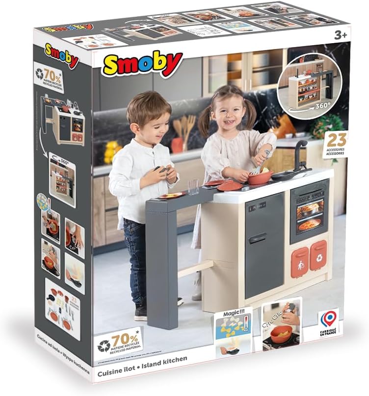 Smoby - Cuisine Ilot - Design Moderne - Surface de jeu 360° - Fonctions Traditionnelles - 23 Accessoires - Matière Recyclée - Dès 3 Ans - Fabriqué en France – Image 8