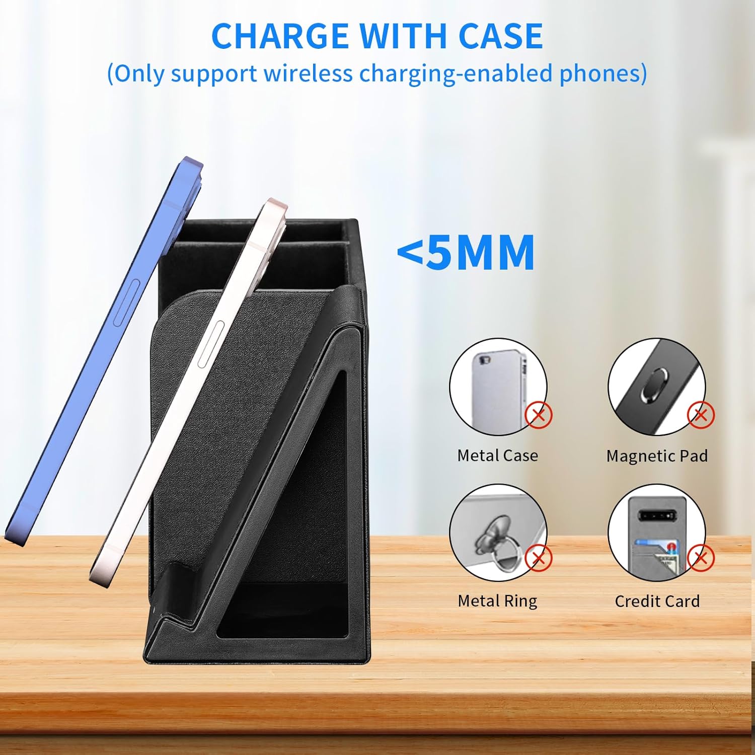 GORESE Organiseur de bureau 2 en 1 avec chargeur sans fil rapide, fournitures de bureau, station de charge inductive 10 W pour iPhone 15 14 13 12 Pro Max Samsung Galaxy S23/S22/S21/S20/S9 – Image 8