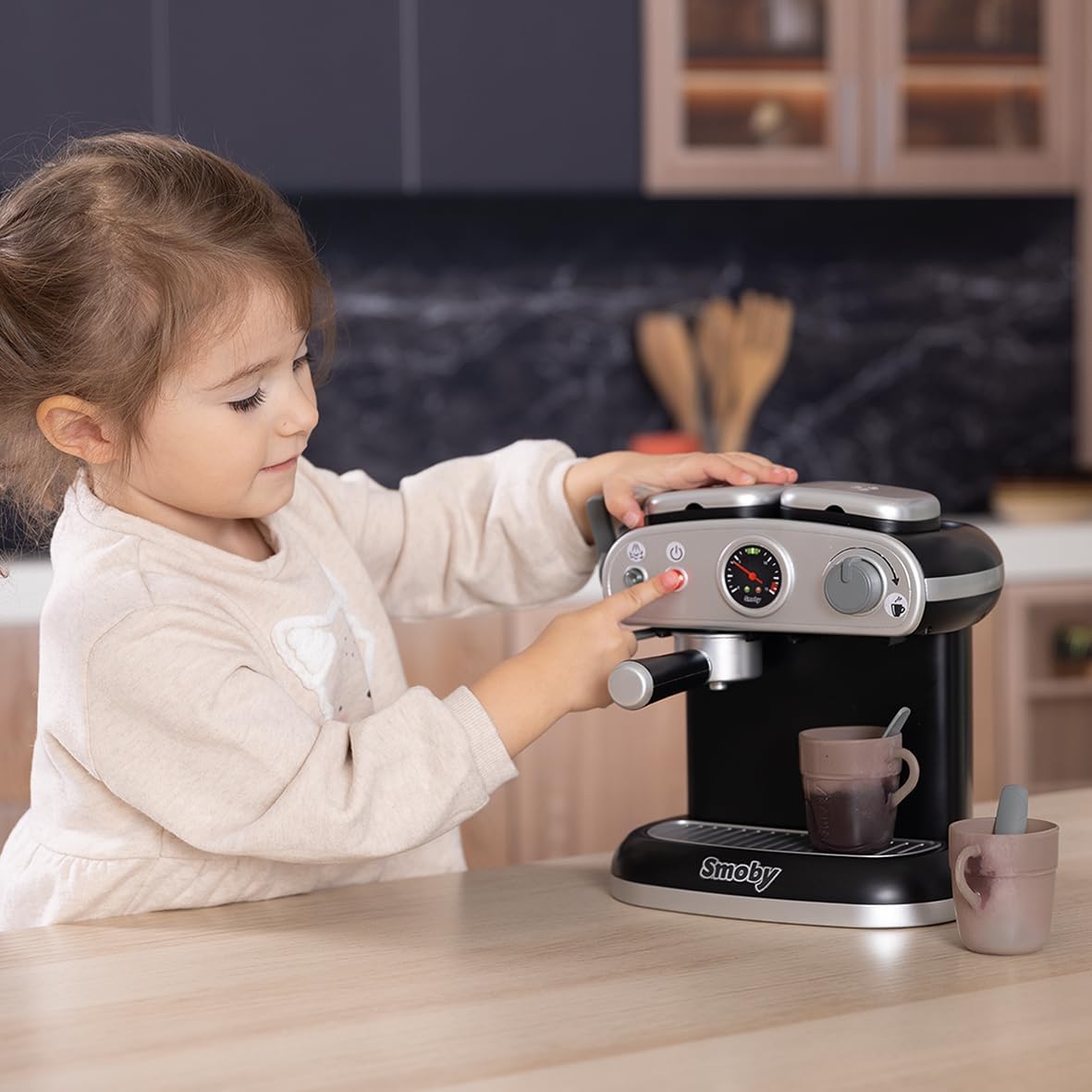 Smoby - Machine à Expresso - Jouet d'Imitation Réaliste - Effets Sonores et Lumineux - 6 Accessoires - Développer la Créativité - Recréer les Gestes du Quotidien – Image 6