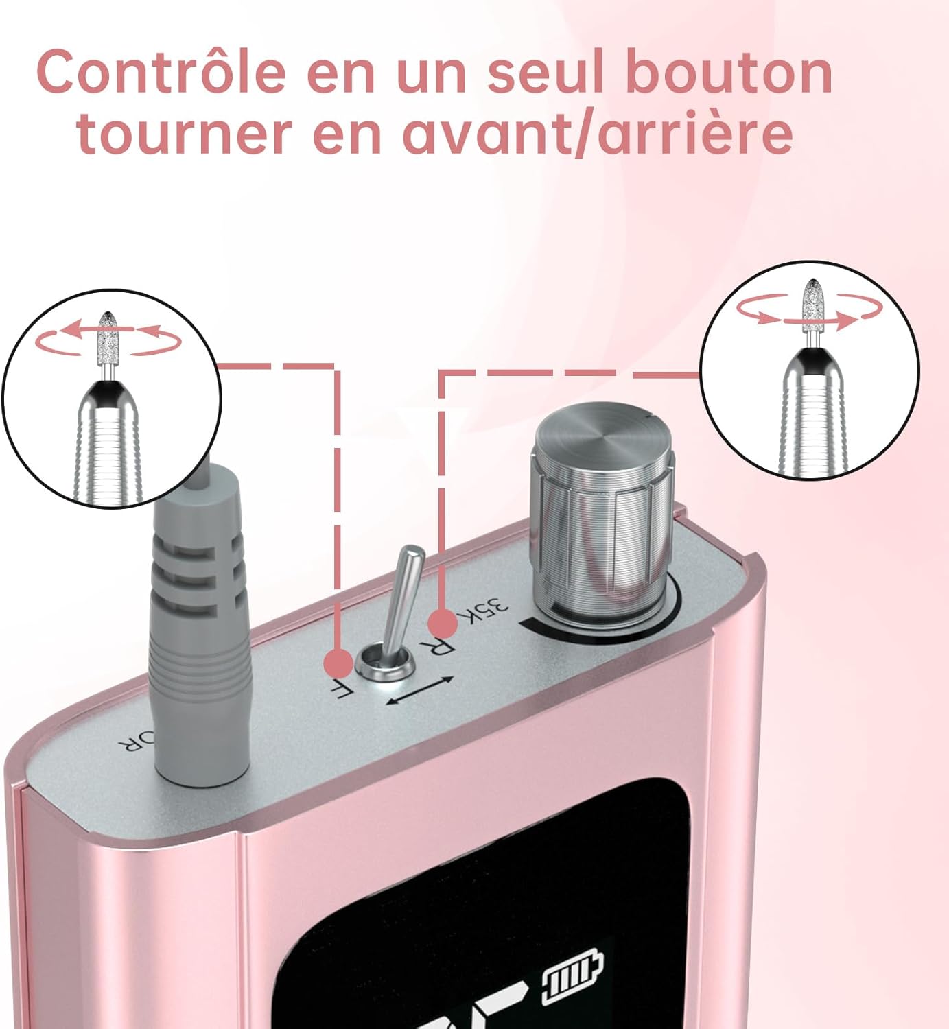 Delanie Ponceuse à ongles professionnelle 35 000 tr/min portable rechargeable avec écran LCD et 6 embouts de ponçage pour pédicure manucure, puissante, silencieuse pour salon/maison – Image 8