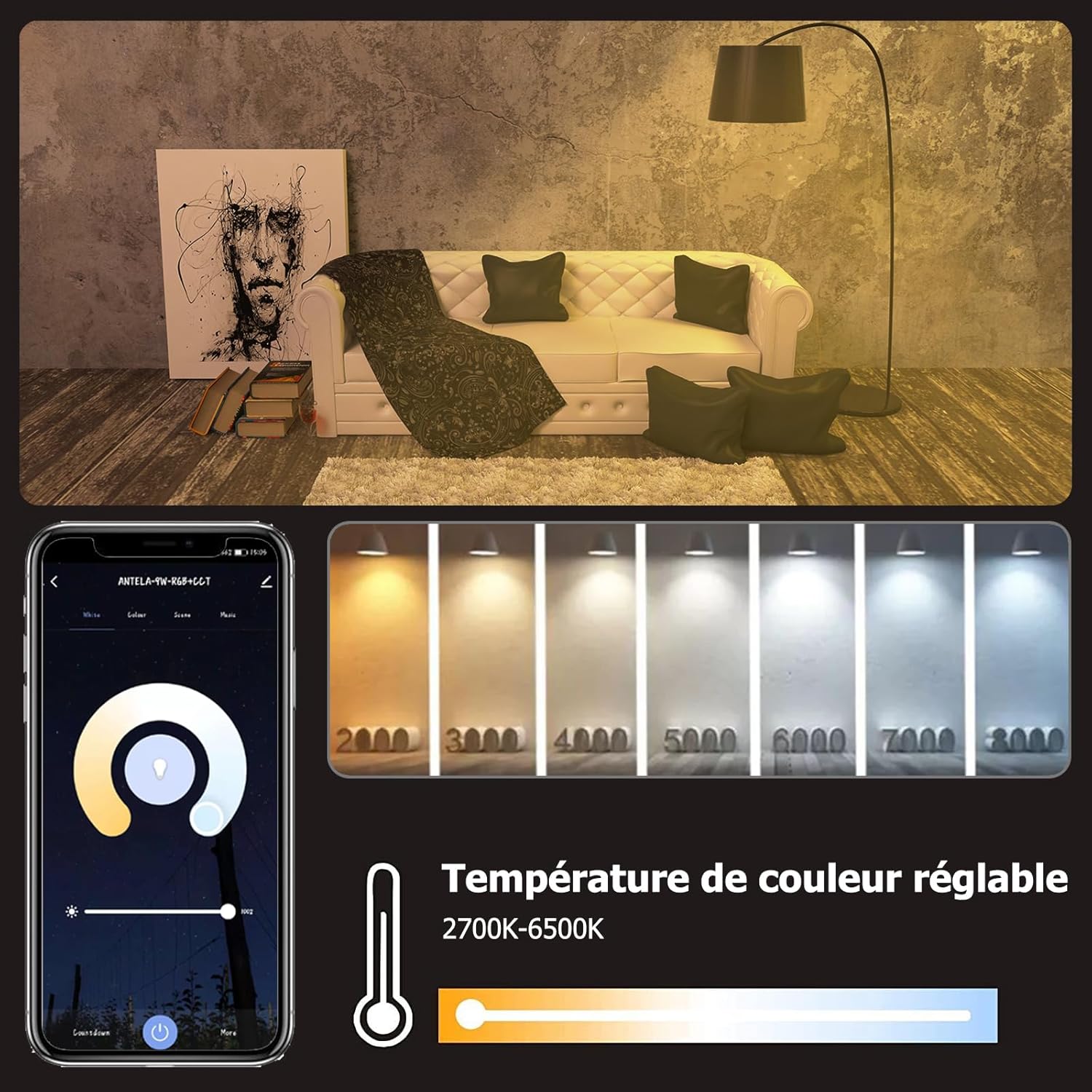 ANTELA 4 x E27 Wifi Ampoule Intelligente LED RVB + CCT 2700K-6500K, Compatible avec Alexa/Google Home, Ampoule Intelligente Aucun Hub Nécessaire – Image 4