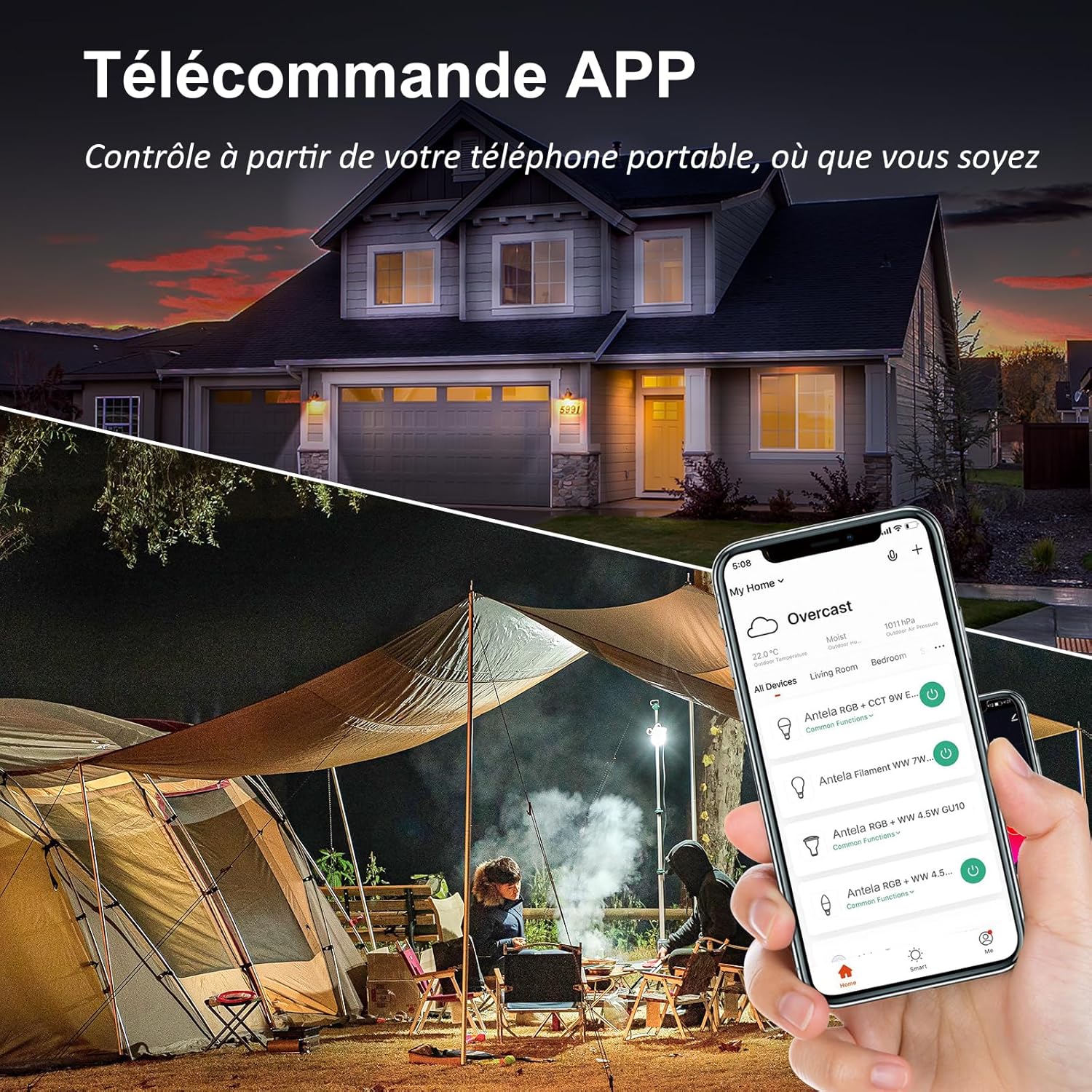 ANTELA 4 x E27 Wifi Ampoule Intelligente LED RVB + CCT 2700K-6500K, Compatible avec Alexa/Google Home, Ampoule Intelligente Aucun Hub Nécessaire – Image 8