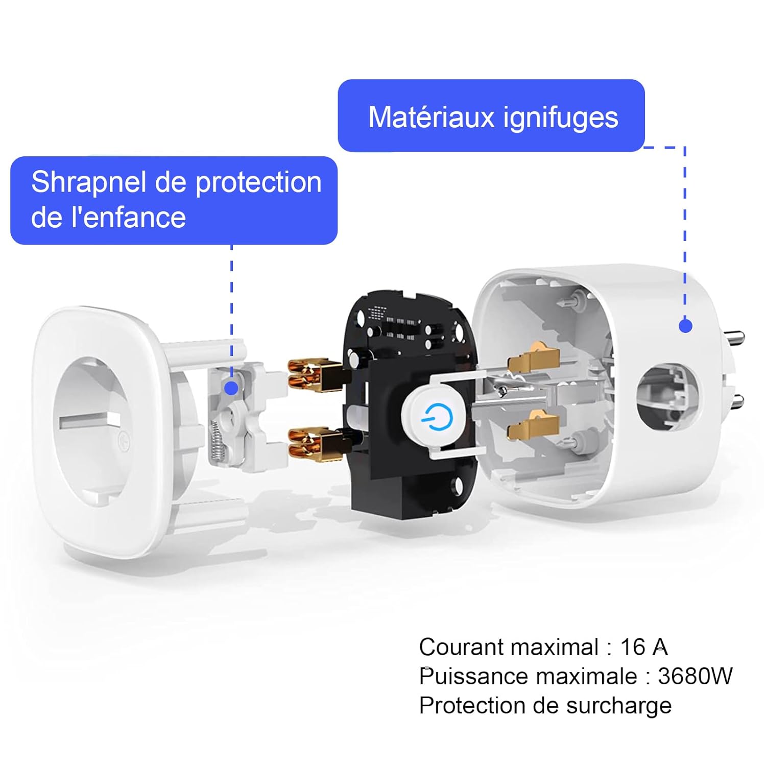 Prise connectée Alexa WiFi (FR) 16A Tracker de consommation d'énergie Type E ANTELA Prise intelligente compatible avec Google Home, application Smart Life, minuterie, 4 pièces – Image 4