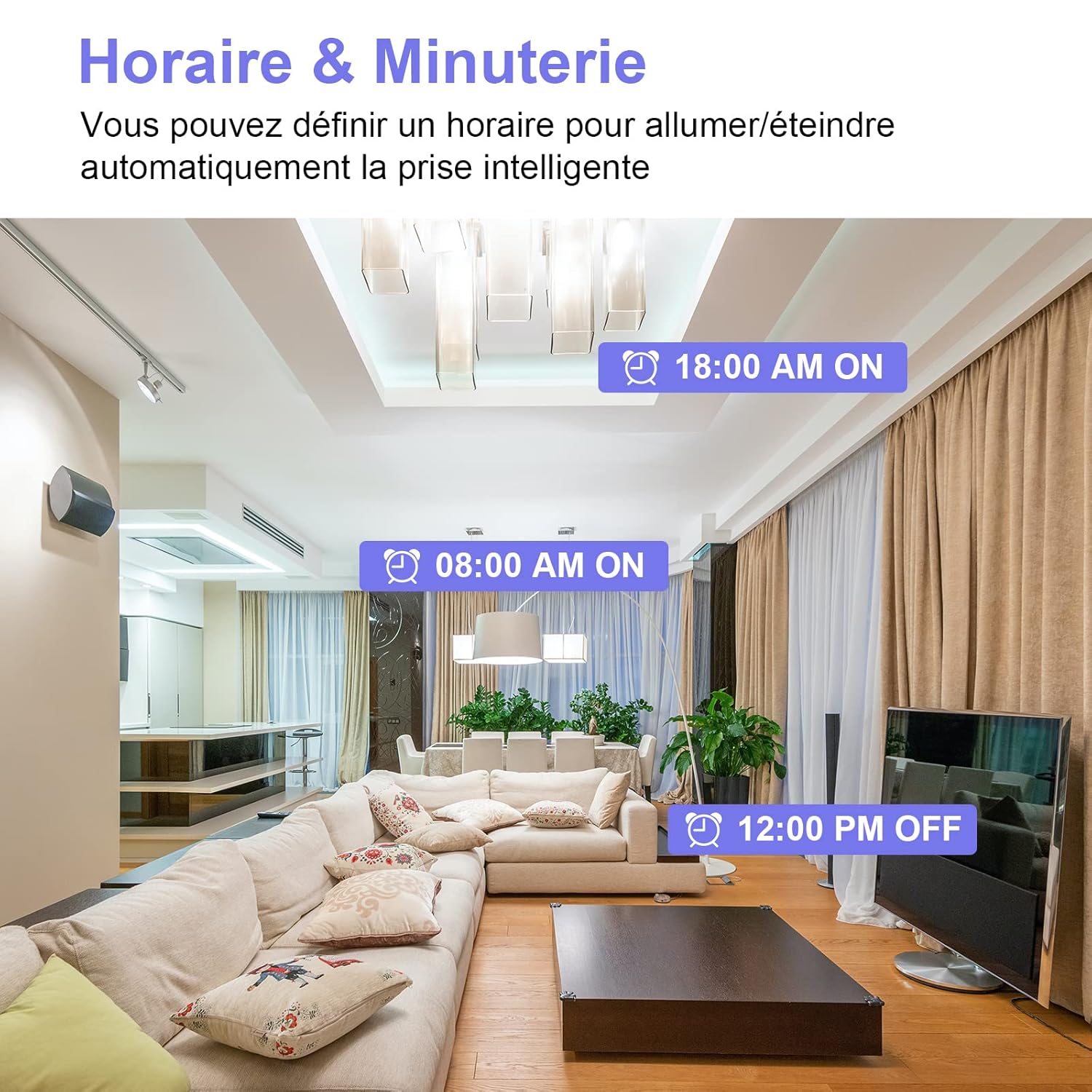 Prise connectée Alexa WiFi (FR) 16A Tracker de consommation d'énergie Type E ANTELA Prise intelligente compatible avec Google Home, application Smart Life, minuterie, 4 pièces – Image 5