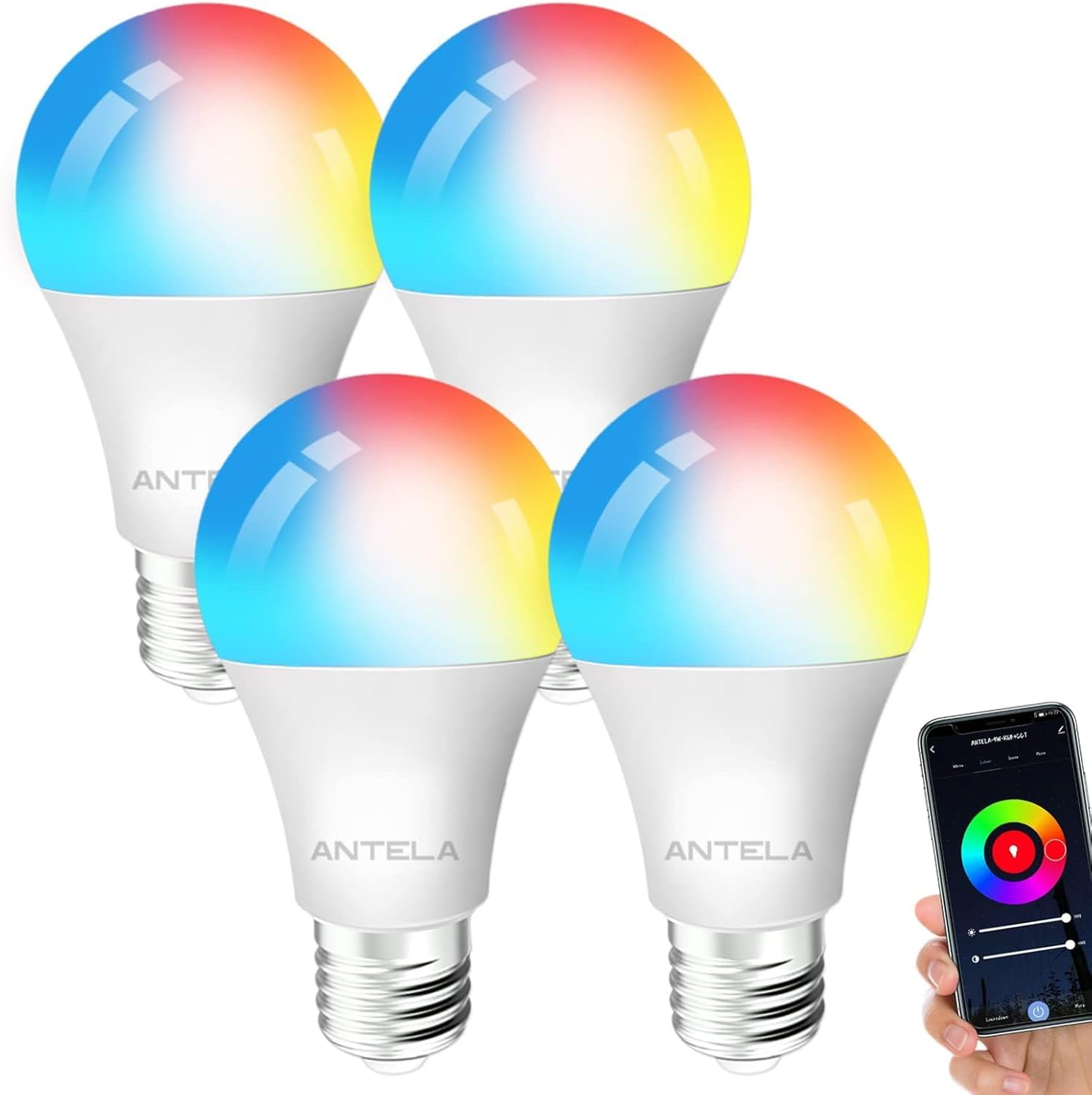 ANTELA 4 x E27 Wifi Ampoule Intelligente LED RVB + CCT 2700K-6500K, Compatible avec Alexa/Google Home, Ampoule Intelligente Aucun Hub Nécessaire – Image 2