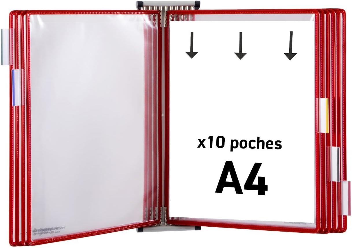 Djois made by Tarifold Fr 414103 - Porte-documents mural en métal Tarifold, 10 pochettes A4, rouge, présentation des documents – Image 2