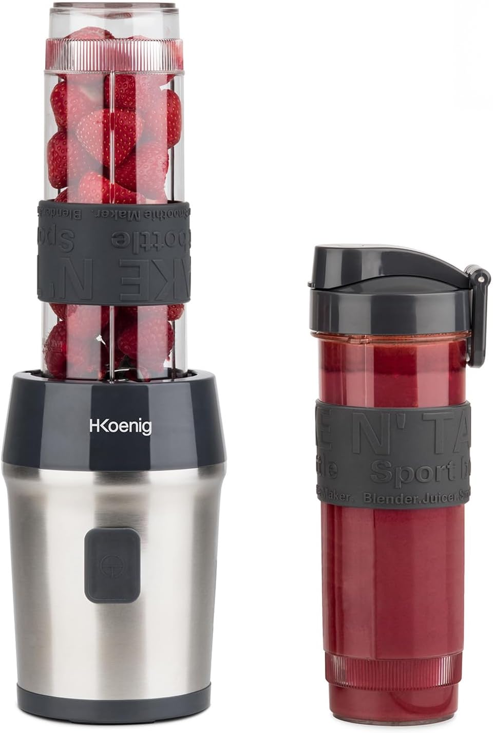 H.Koenig SMOO9 Mini Blender/Smoothie/Blender - 570 ml, 300 W, 4 mixeurs en acier inoxydable, sans BPA, 2 bouteilles portables avec couvercles de voyage – Image 2