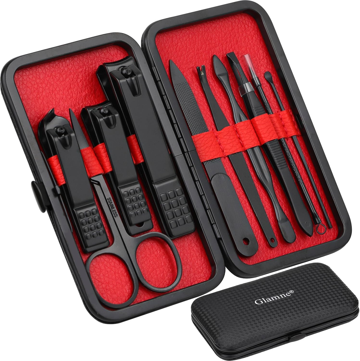 Kit de coupe-ongles de manucure 10 en 1, outils professionnels de soin des ongles en acier inoxydable avec étui de voyage en cuir noir – Image 2