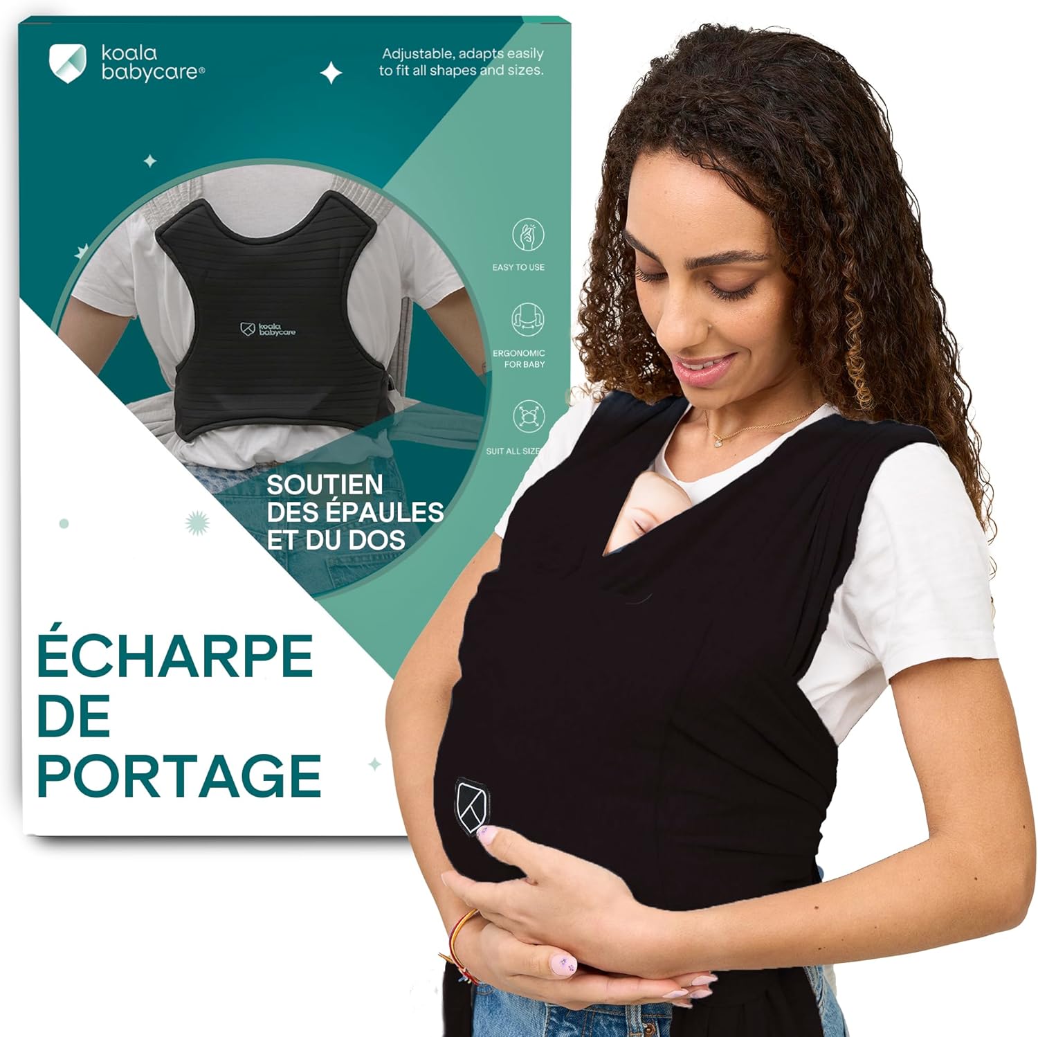 Koala Babycare Porte-bébé unisexe réglable et facile à enfiler - Porte-bébé multifonction jusqu'à 9 kg - Noir - Modèle déposé KBC® – Image 2