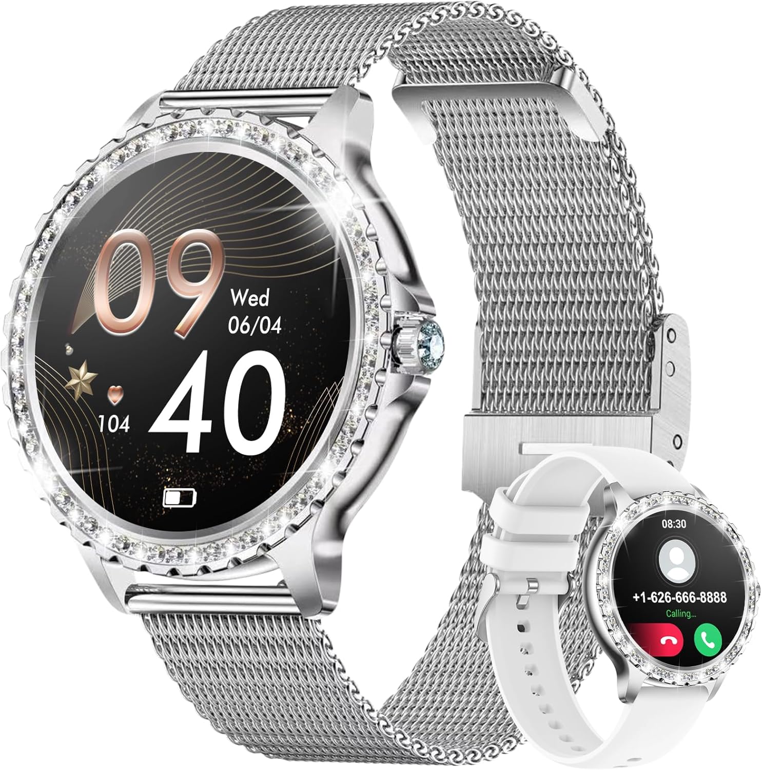 LIGE Montre intelligente pour femme avec appels Bluetooth, montre intelligente étanche avec diamant de 1,32 pouces avec 20 modes sportifs, podomètre, sommeil pour iOS et Android – Image 2