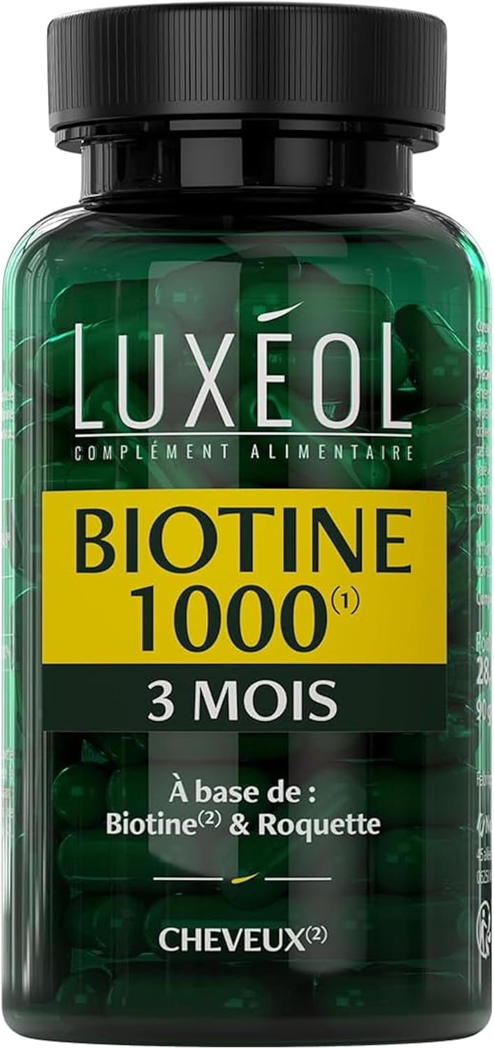 Luxéol – Biotine 1000 μg (1) – Favorise la pousse des cheveux (roquette)(2) – Fabriqué en France – Complément Alimentaire – 90 Gélules – 28,5 g – Image 2
