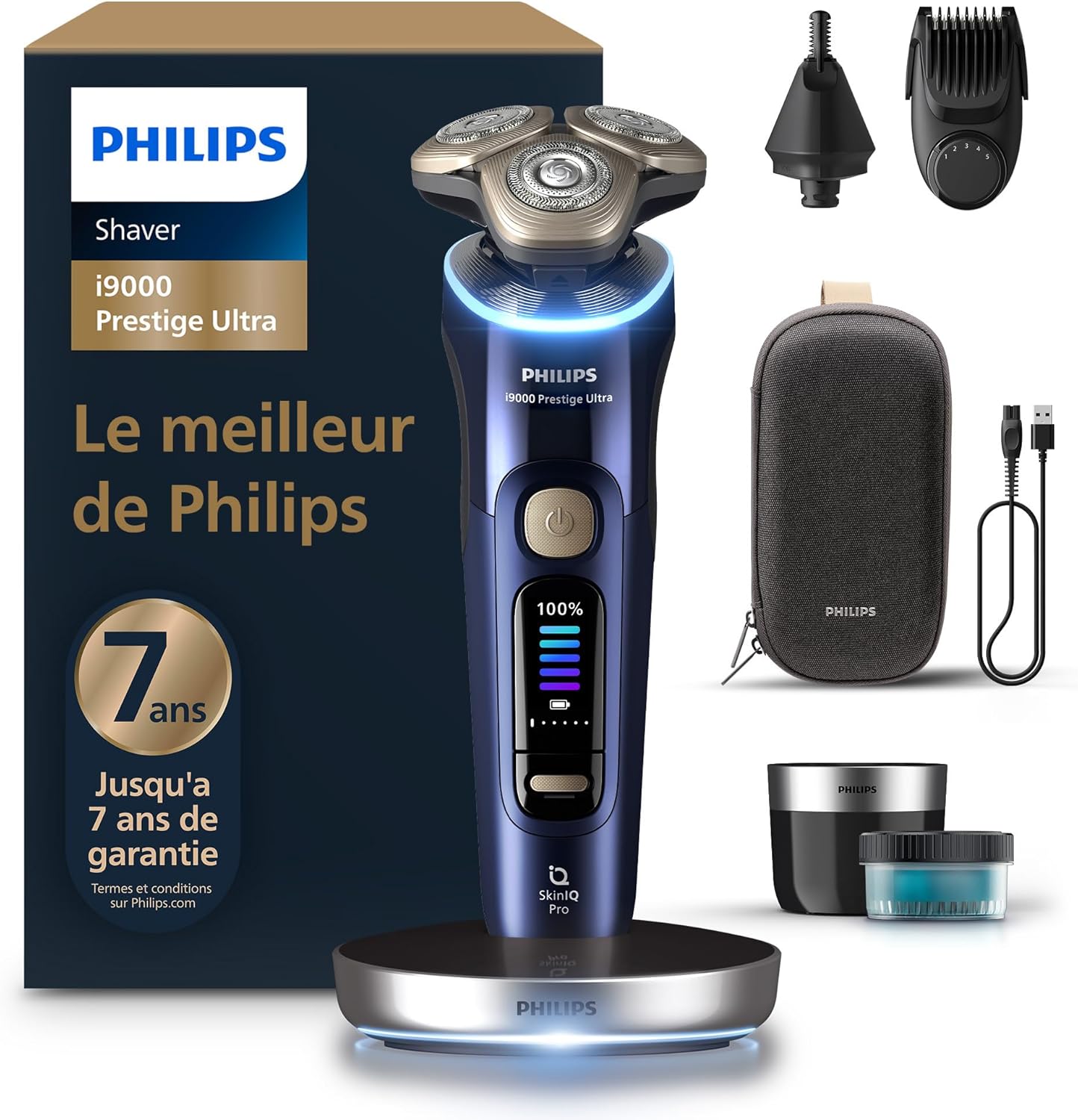 Philips Rasoir Ultra i9000 Prestige, Rasoir électrique 100 % étanche, Technologie Skin IQ Pro, Système Triple Lift & Cut, Lames de précision NanoTech rotatives à 360°, 5 modes de rasage, XP9401/38 – Image 2