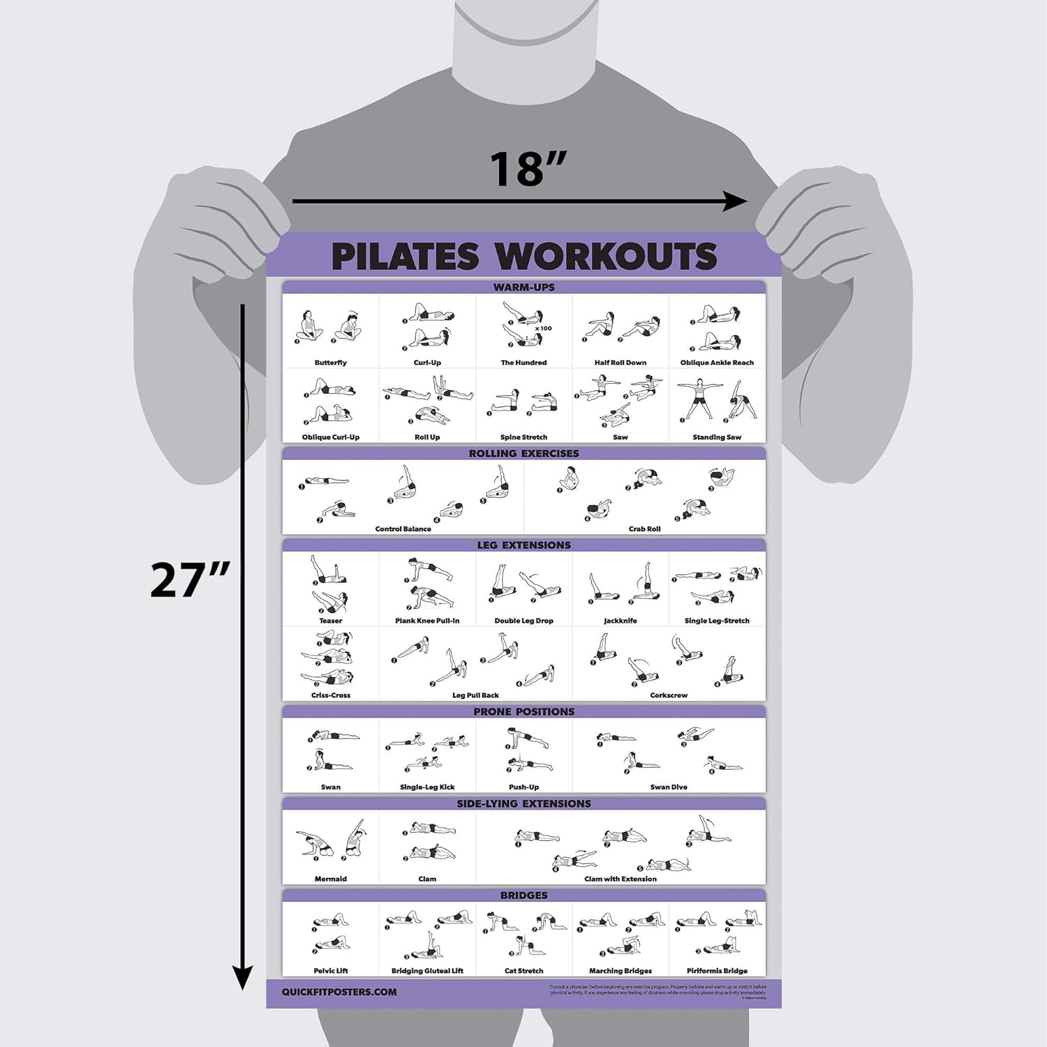 QuickFit Pilates Training Poster – Tapis de Pilates, exercices de travail (laminé, 45,7 x 68,6 cm), salle d'étude – Image 2