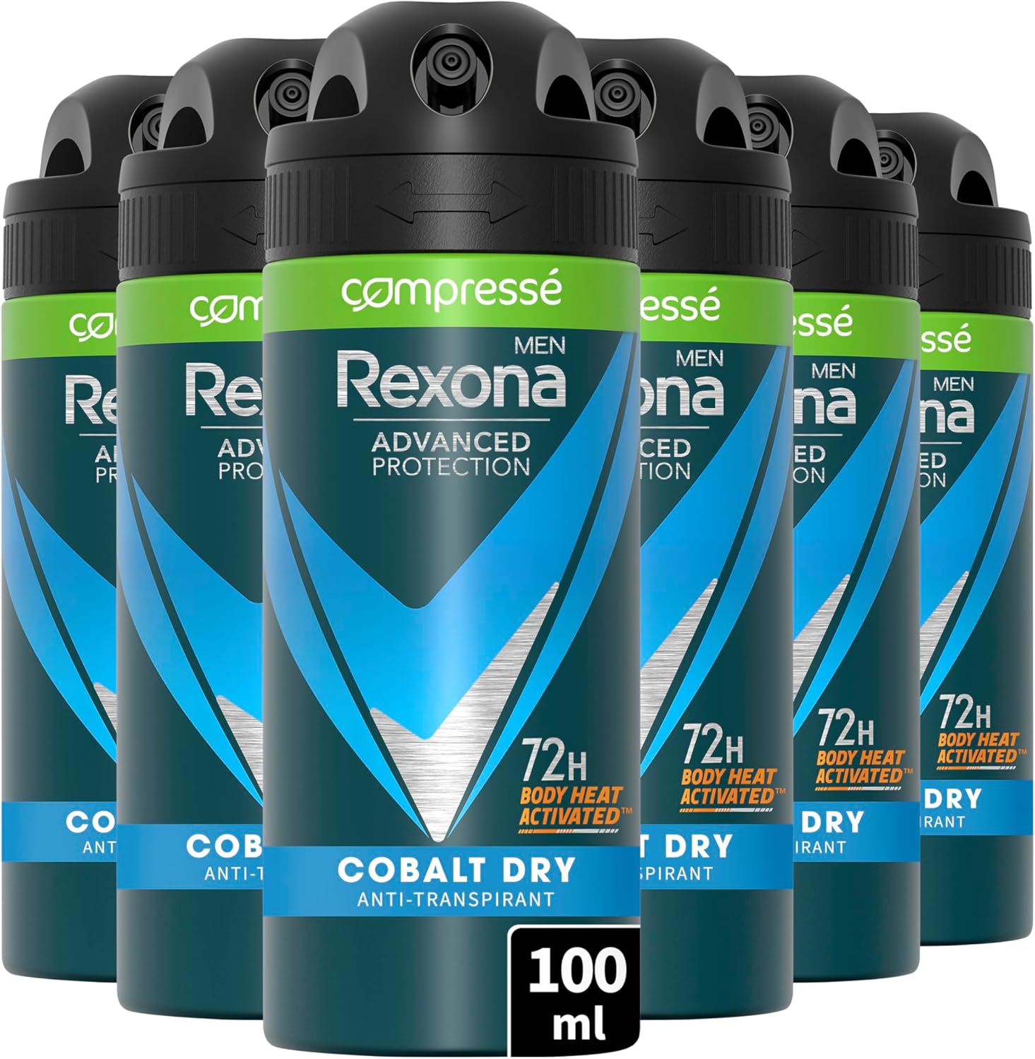 REXONA Men Déodorant Sec Cobalt - Spray Anti-Transpirant Comprimé - Parfum Frais et Longue Durée - Protection 72h (Pack de 6 x 100 ml) – Image 2