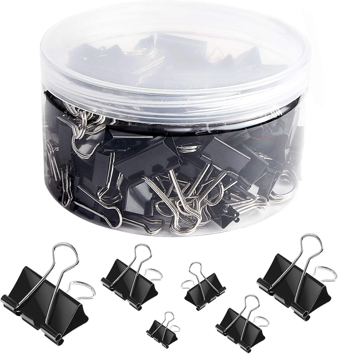 SANNIX 100 x Pinces à Documents 15-51 mm Noir Boîte à Double Clip Pinces de Reliure Multifonctions Fournitures de Bureau pour Notes, Papier à Lettres, Maison, École – Image 2