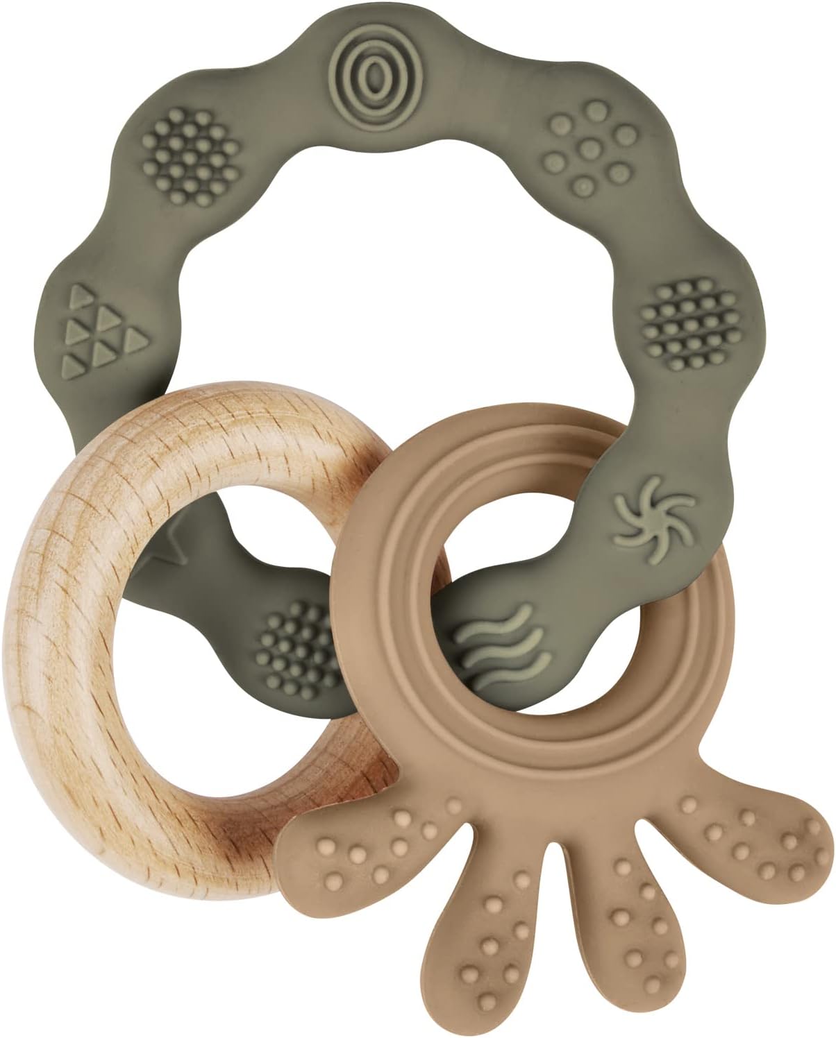 Vicloon Anneau de dentition en silicone et bois Jouets à mâcher pour bébé Jouets à mâcher faciles à saisir et à nettoyer (Vert) – Image 2