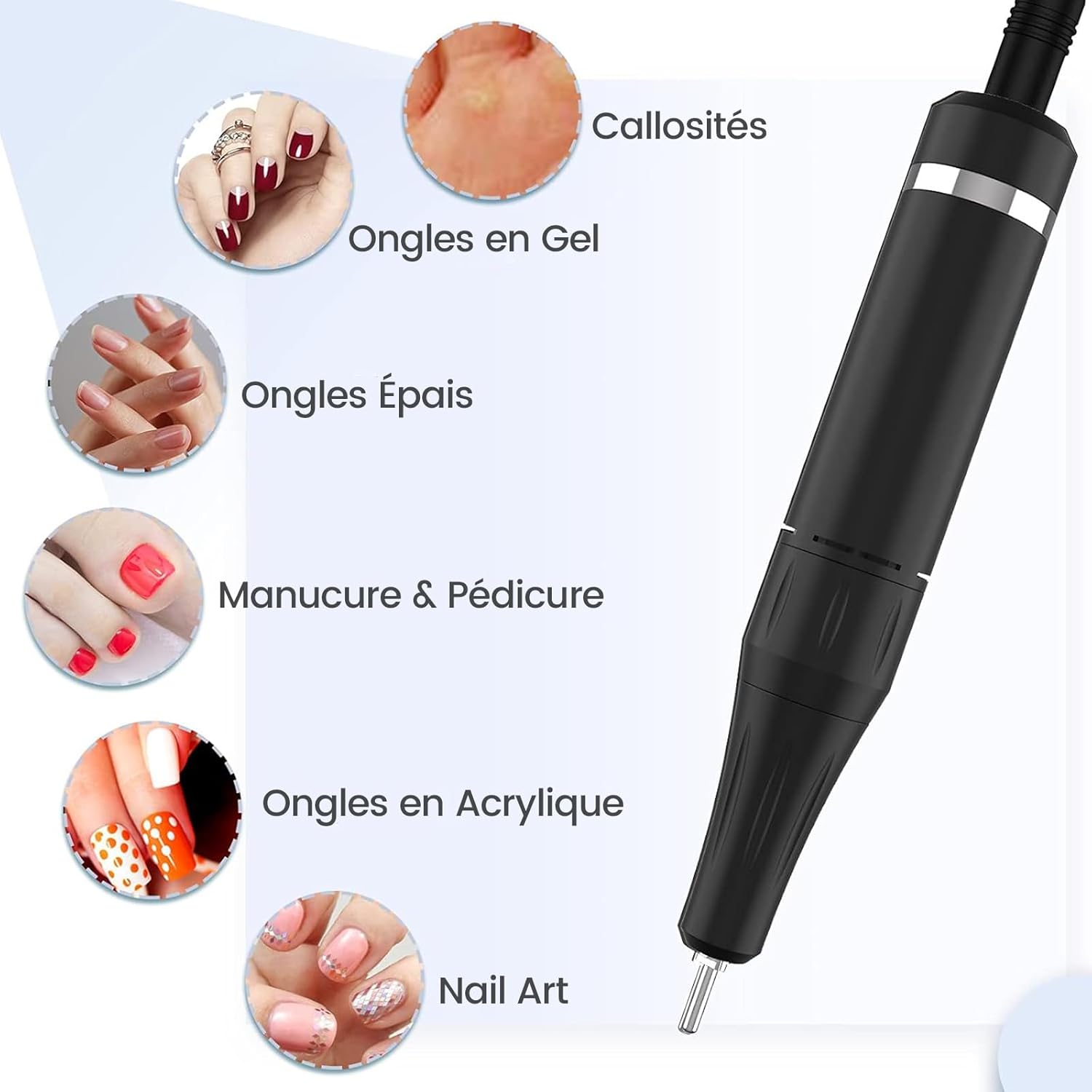 Delanie Ponceuse à ongles électrique rechargeable professionnelle 35 000 tours avec 6 embouts et silencieux puissant avec écran LCD pour manucure et pédicure – Image 7