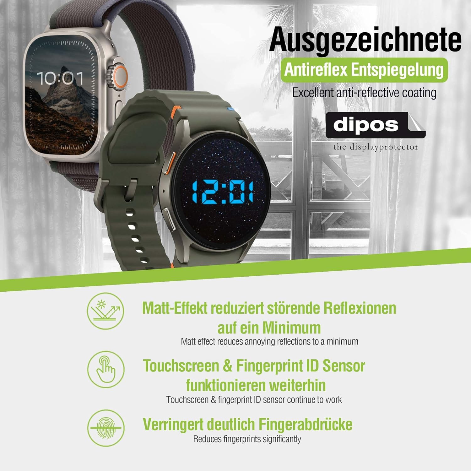 dipos I 6x Protection ecrán mat compatible avec Moweallarge Kids Smartwatch 1.57 Films de protection d'écran – Image 3