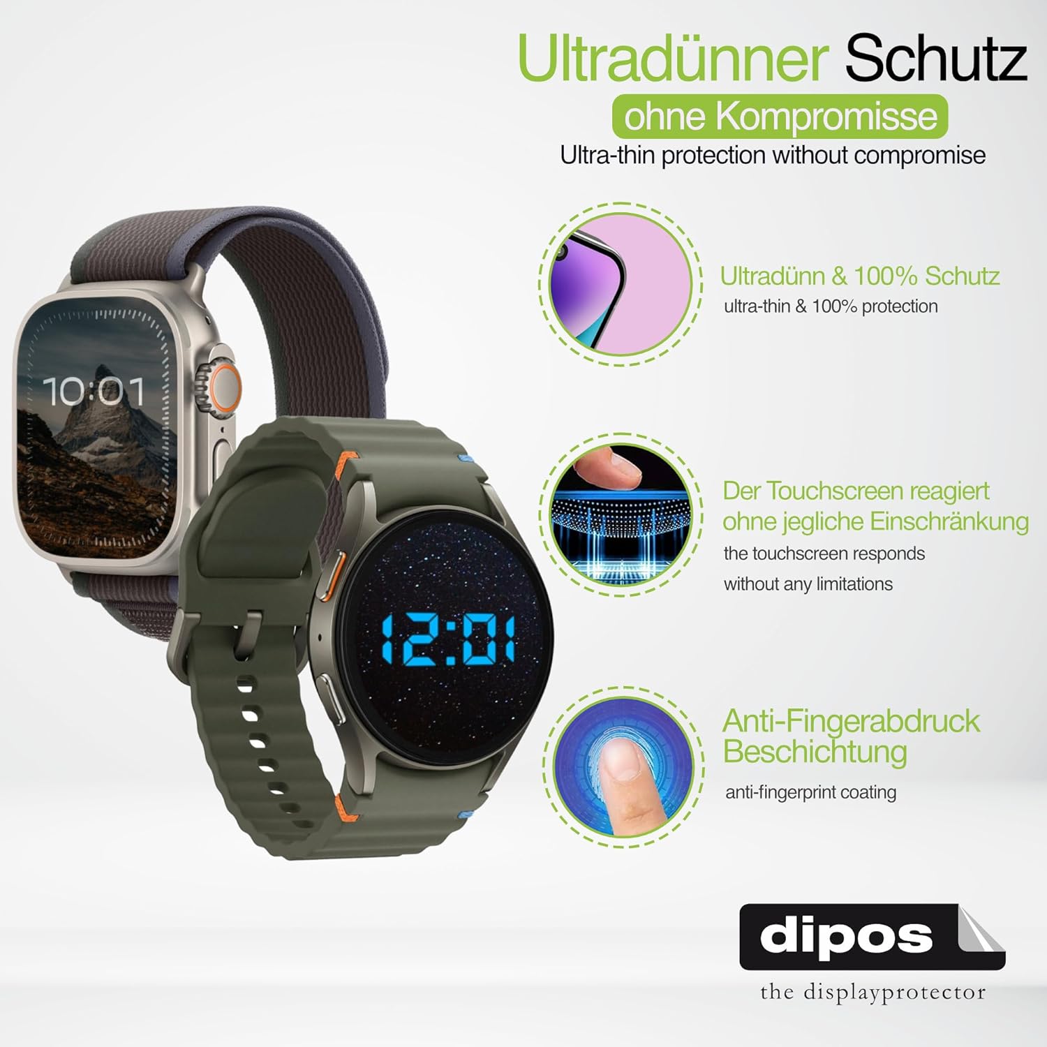 dipos I 6x Protection ecrán mat compatible avec Moweallarge Kids Smartwatch 1.57 Films de protection d'écran – Image 4