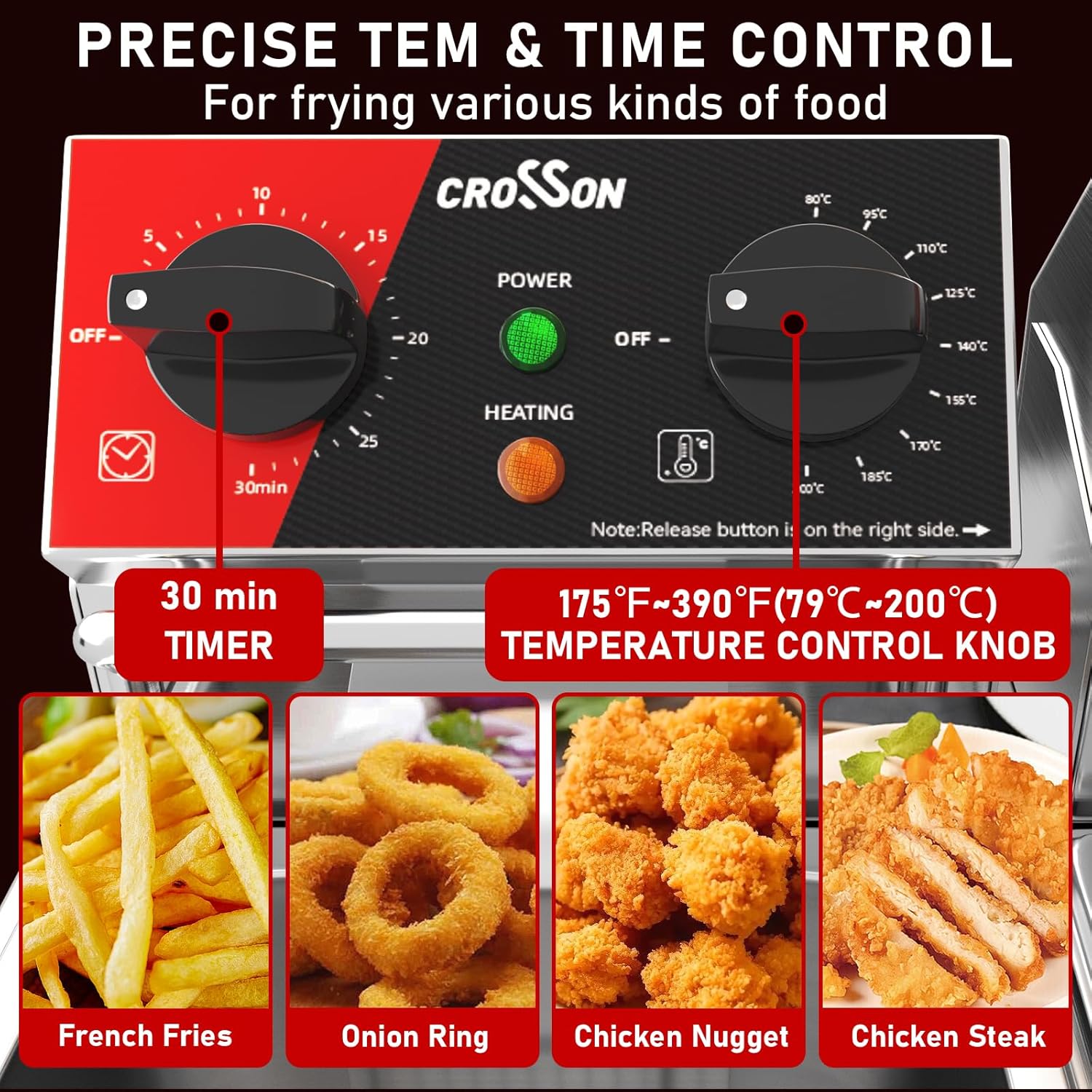 Friteuse électrique CROSSON 8L avec double réservoir et tête de friteuse rotative, minuterie de 30 minutes, thermostat EGO, friteuse de comptoir commerciale – Image 4