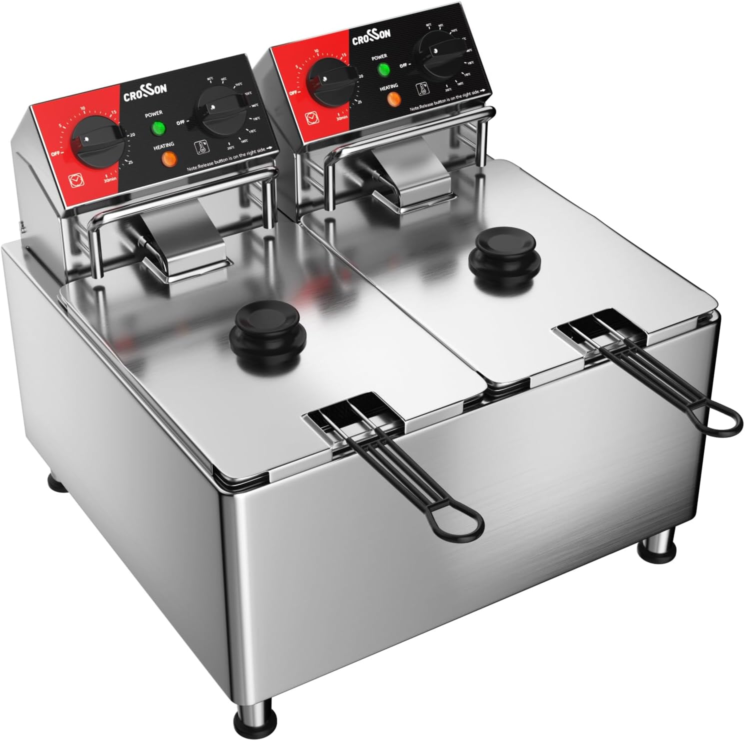Friteuse électrique CROSSON 8L avec double réservoir et tête de friteuse rotative, minuterie de 30 minutes, thermostat EGO, friteuse de comptoir commerciale – Image 8