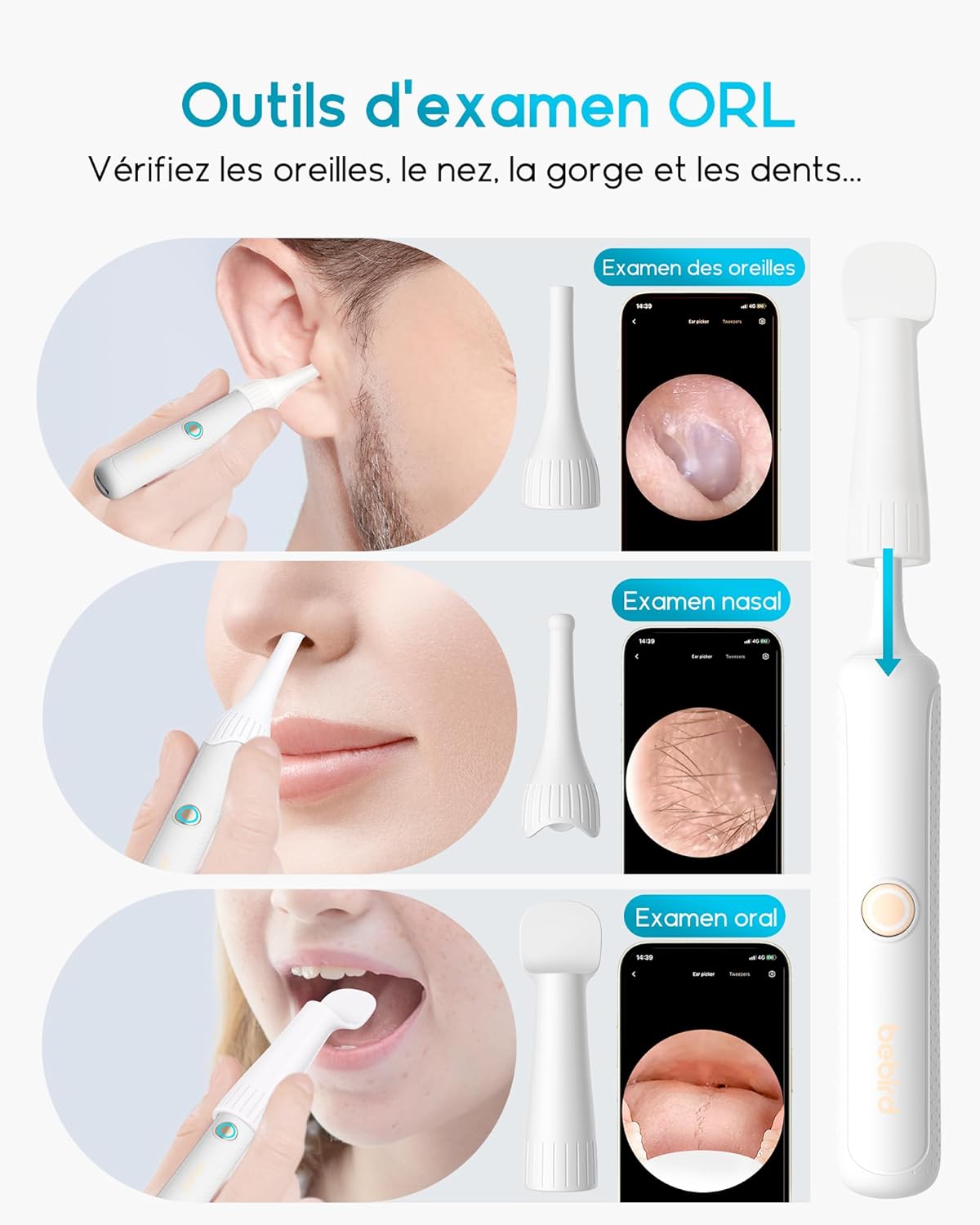 Otoscope numérique HD 1920P pour nettoyage des oreilles avec caméra flexible et pince de nettoyage des oreilles avec caméra pour examen des oreilles, du nez et de la gorge – Image 6