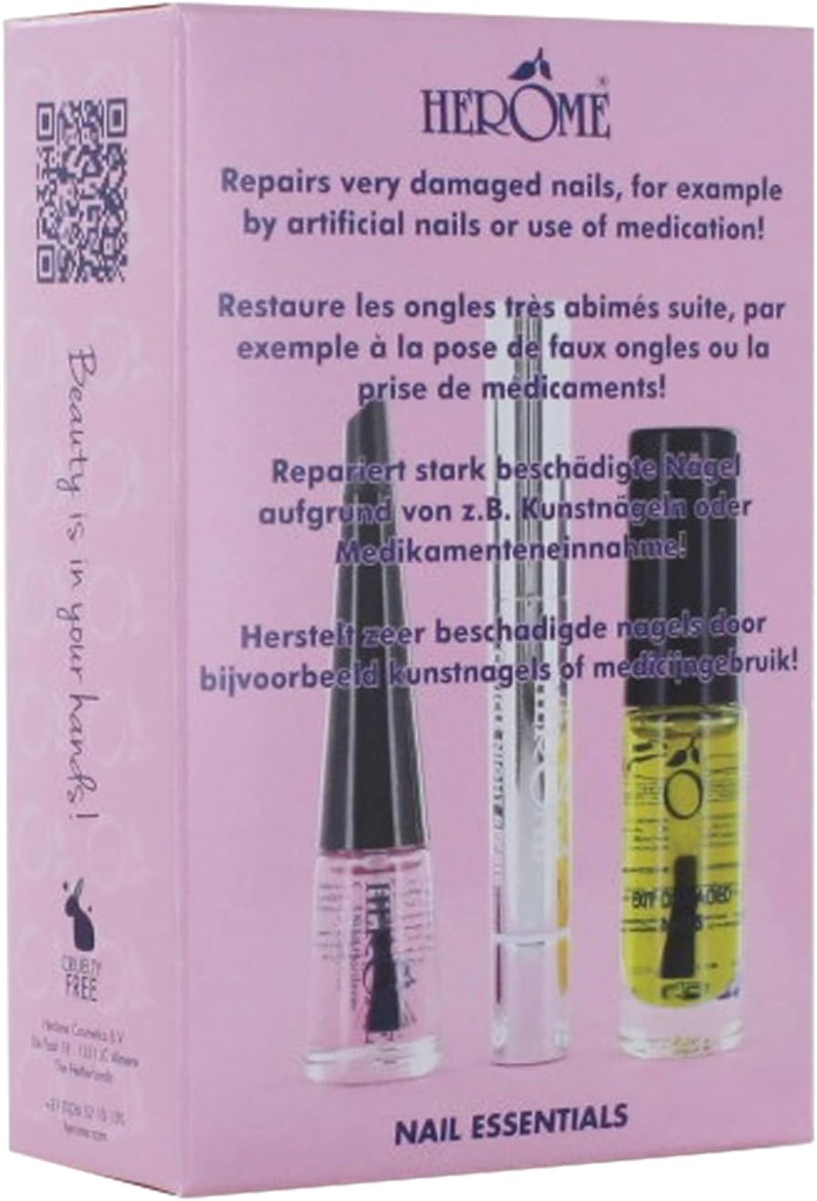 Herome Kit Nail Essentials 3 en 1 (Rose) – Kit de voyage – Soin réparateur pour ongles cassés après faux ongles, huile pour ongles abîmés, sérum pour cuticules et durcisseur – Image 8