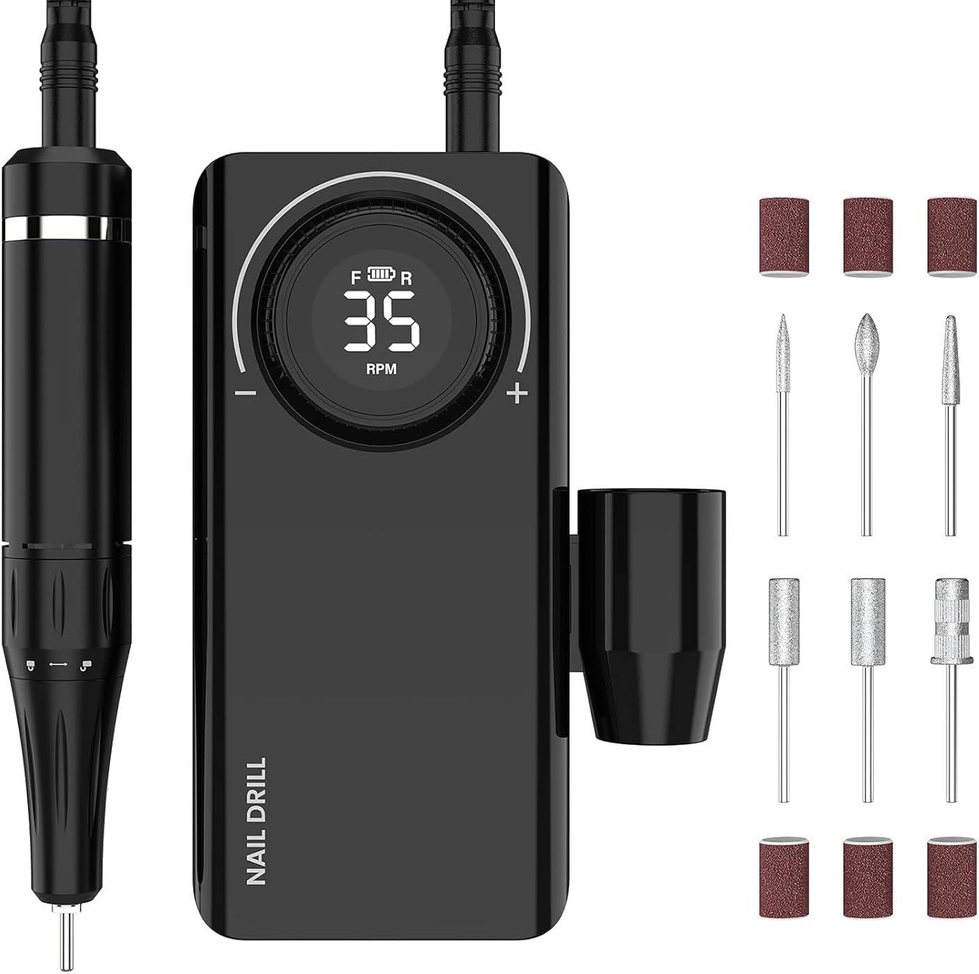 Delanie Ponceuse à ongles électrique rechargeable professionnelle 35 000 tours avec 6 embouts et silencieux puissant avec écran LCD pour manucure et pédicure – Image 2