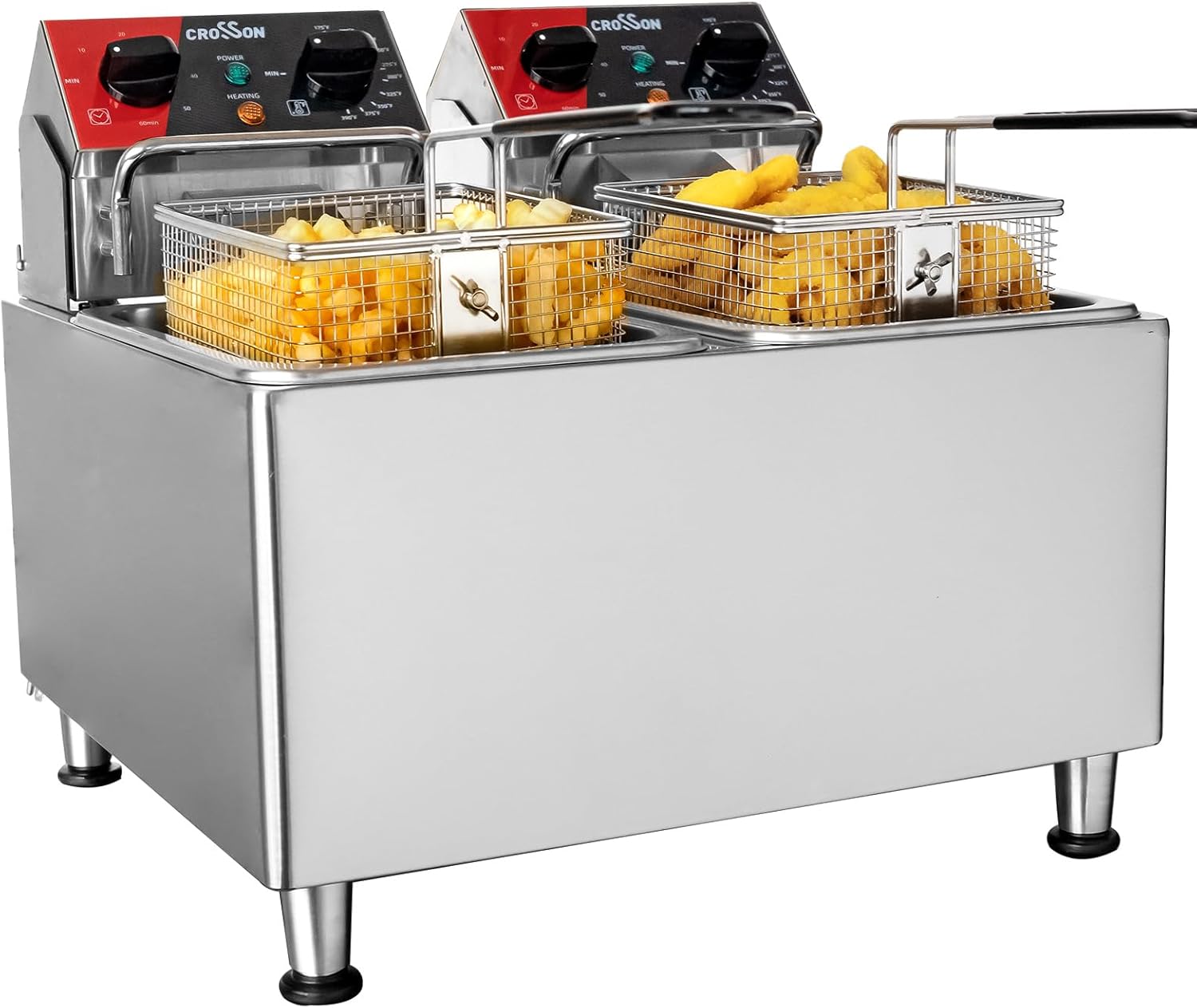 Friteuse électrique CROSSON 8L avec double réservoir et tête de friteuse rotative, minuterie de 30 minutes, thermostat EGO, friteuse de comptoir commerciale – Image 2
