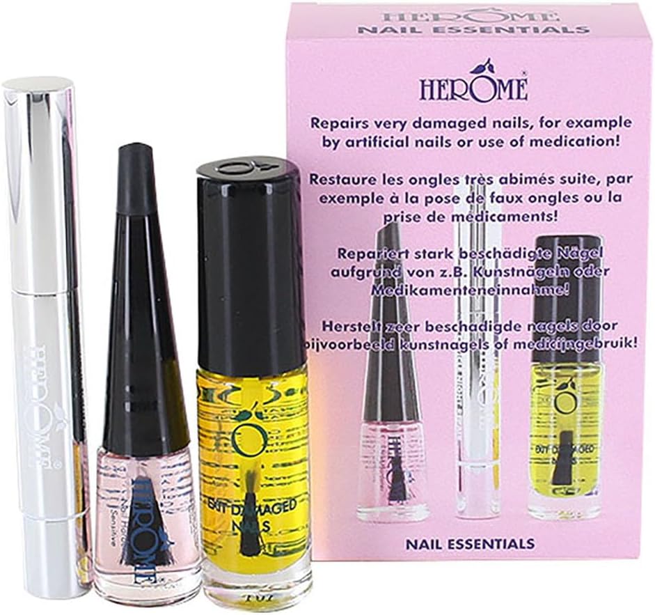 Herome Kit Nail Essentials 3 en 1 (Rose) – Kit de voyage – Soin réparateur pour ongles cassés après faux ongles, huile pour ongles abîmés, sérum pour cuticules et durcisseur – Image 2