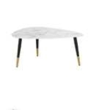 Phea – Table basse en verre effet marbre blanc et métal coloris laiton et noir L90